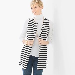 Chico’s Graphic Striped Vest w/Pockets Zip Front Blk/Wht Sz 3 XL NWT